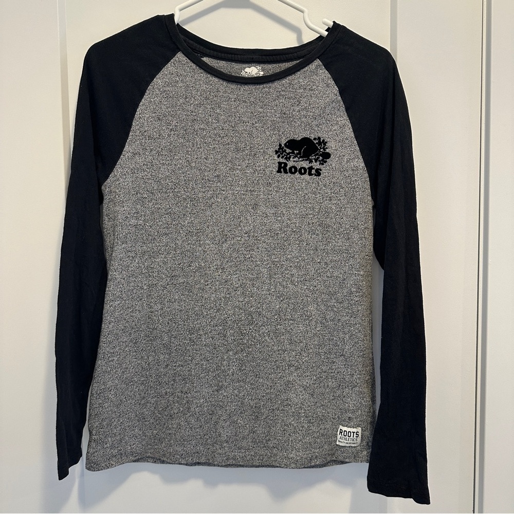 Roots Canada Salt & Pepper Baseball Long Sleeve T-shirt Size XS Women’s